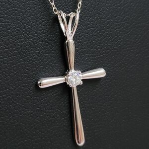 VTG 925 0.05cts Diamond CZ Cross Pendant Necklace 18" Italy Chain
